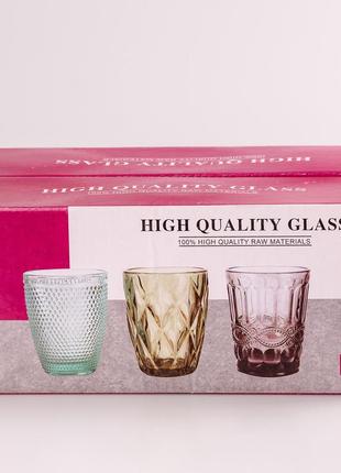 Граненый стакан набор 6 штук, 🥃 стакан 250 мл стекло розовый ku-224 фото