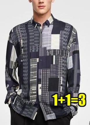 😉1+1=3 фирменная мужская свободная рубашка zara, размер 46 - 48