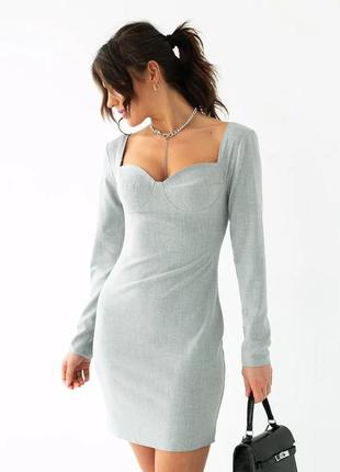 Коротка сукня по фігурі з оригінальним ліфом top20ty - сірий колір, s2 фото