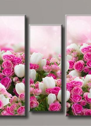 Модульна картина на полотні з 5-ти частин "троянди з тюльпанами"1 фото