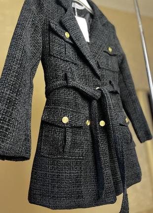 Двубортний утеплений піджак- пальто чорного кольору9 фото