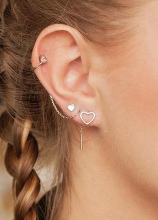 Серебряные серьги пусеты сердце