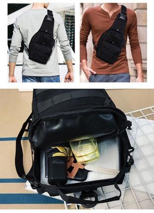 Качественная тактическая сумка, укрепленная мужская сумка, рюкзак тактическая слинг. цвет: черный9 фото