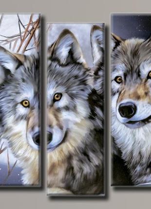 Модульная картина на холсте из 5-ти частей "волки"