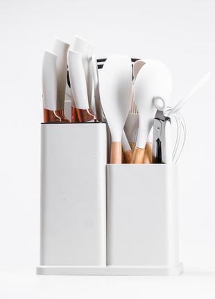 Набор кухонных принадлежностей на подставке 19 штук кухонные аксессуары из силикона с бамбуковой ручкой  dm-11