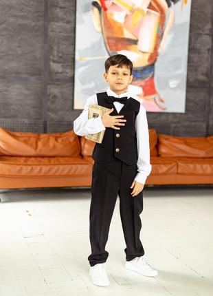 Костюм — двійка дитячий шкільний, брючний, жилет, штани, шкільна форма для хлопчика, чорний3 фото