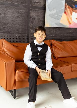 Костюм — двійка дитячий шкільний, брючний, жилет, штани, шкільна форма для хлопчика, чорний2 фото