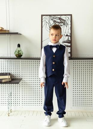 Костюм - двойка детский школьный, брючный, жилет, брюки, школьная форма для мальчика, синий3 фото