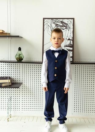 Костюм — двійка дитячий шкільний, брючний, жилет, штани, шкільна форма для хлопчика, синій1 фото