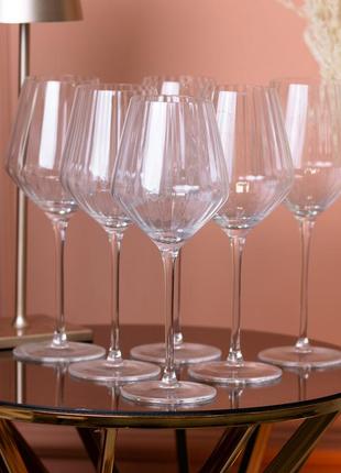 Бокал для вина фигурный на ножке прозрачный ребристый набор 6 шт dm-11