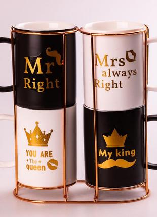 Набор чашек керамических 400 мл kingdom of love на подставке 4 штуки dm-11
