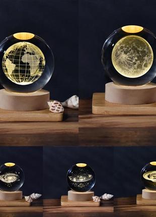 Декоративный 3d ночник от power bank/ usb хрустальный шар луна