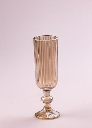 Келих для шампанського фігурний прозорий ребристий з товстого скла набір 6 шт tea color dm-11