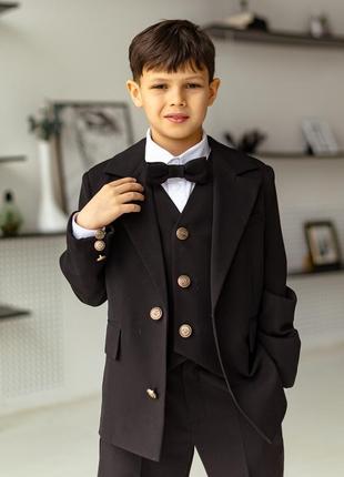 Пиджак детский, подростковый, классический, однобортный, школьный, для мальчика, черный