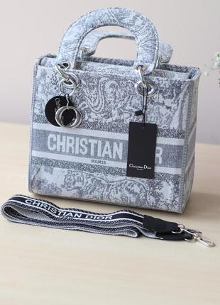 Жіноча сумка cristian dior lady d-lite grey, женская сумка, брендова сумка, крістіан діор сірого кольору