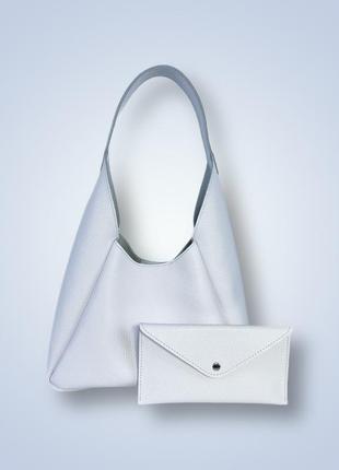 Женская кожаная сумка хоббо "torba" белая ручной работы1 фото