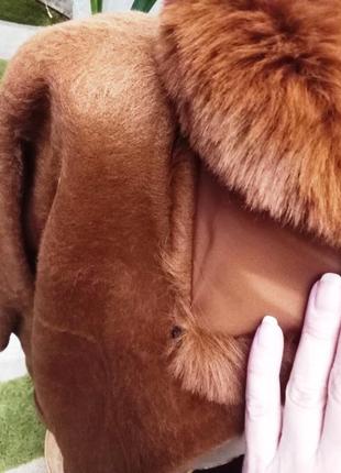 Пальто натуральная альпака с натур.мехом - терракотовый цвет (кирпич) р. 44 -  466 фото