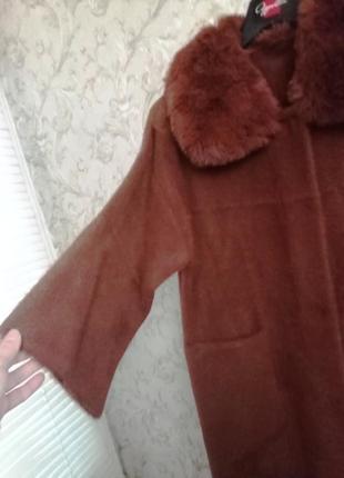 Пальто натуральная альпака с натур.мехом - терракотовый цвет (кирпич) р. 44 -  467 фото
