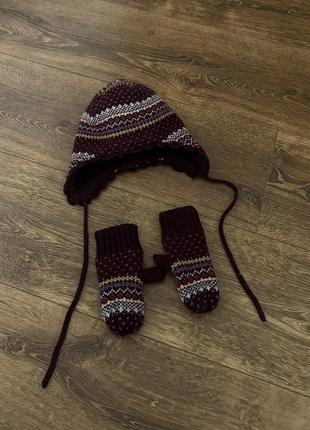 Шапка та рукавиці комплект name it дитячі бургунді колір
