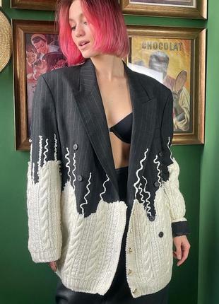 Винтажный кастомизированный шерстяной пиджак жакет7 фото