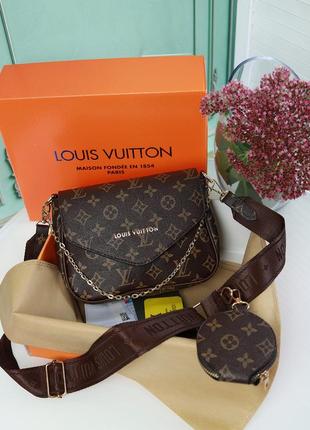 Сумка louis vuitton крос-боді на ланцюжку коричнева луї вітон 2 в 1