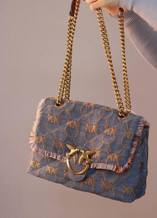 Жіноча сумка pinko love bag puff denim logo, женская сумка, пінко3 фото