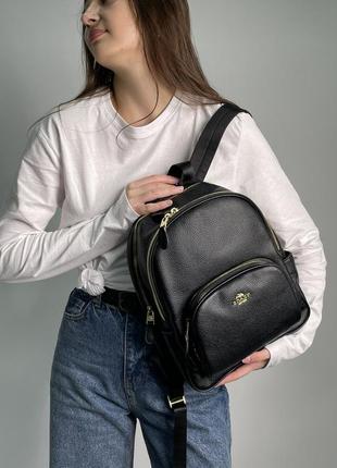 Женский рюкзак coach mini court black pebbled leather shoulder backpack bag