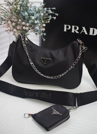 Сумочка жіноча прада класична чорна 2 в 1