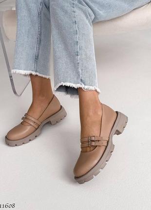 Нежные женские туфли натуральные на тракторной подошве туфельки кожаные с круглым носком мокко3 фото