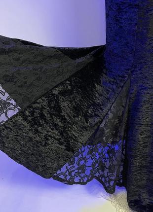 Красивая велюровая черного цвета длинная пышная юбка макси ярусами готическая готический сти7 фото
