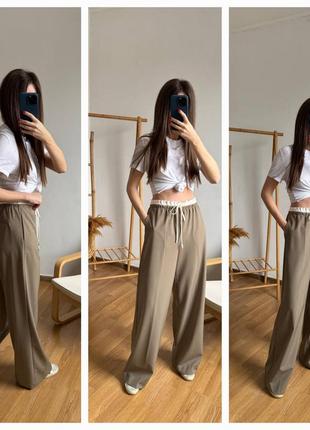 Новые весенние брюки zara с контрастным поясом6 фото