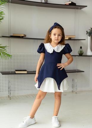 Платье детское подростковое, школьное, нарядное, с фигурным низом, на выпускной, синие