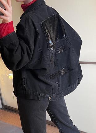 Чорна джинсова куртка, джинсовка3 фото
