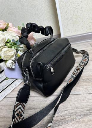 Женская стильная и качественная сумка из мягкой эко кожи на 2 отдела черная7 фото