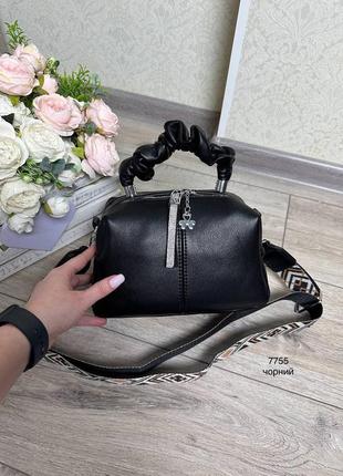 Женская стильная и качественная сумка из мягкой эко кожи на 2 отдела черная5 фото
