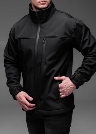 Куртка мужская softshell весенняя осенняя rate черная ветровка софт шелл на флисе