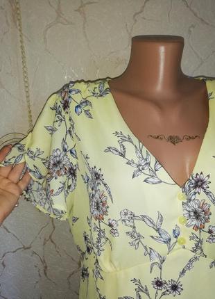 Блуза шифон лимонного кольору в квітковий принт2 фото