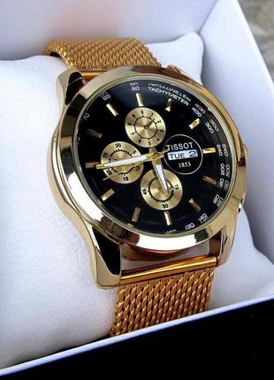 Золотые мужские кварцевые наручные часы tissot на нейлоновом ремешке / тиссот2 фото