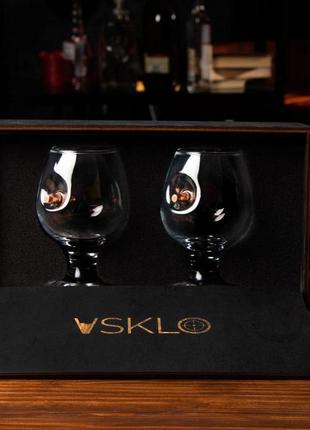 Пара коньячных бокалов с настоящею пулею 7.62 мм + деревянная коробка