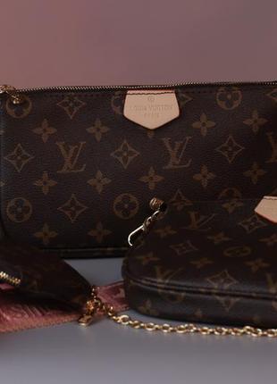 Женская сумка louis vuitton pochette multi brown, женская сумка, брендовая сумка луи виттон мульти, почете, кр