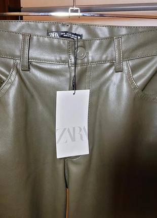 Нові штани хакі zara веганська шкіра8 фото