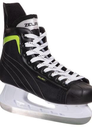 Коньки хоккейные zelart z-0890 размер 34-45 черный-салатовый3 фото