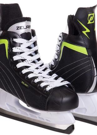 Коньки хоккейные zelart z-0890 размер 34-45 черный-салатовый