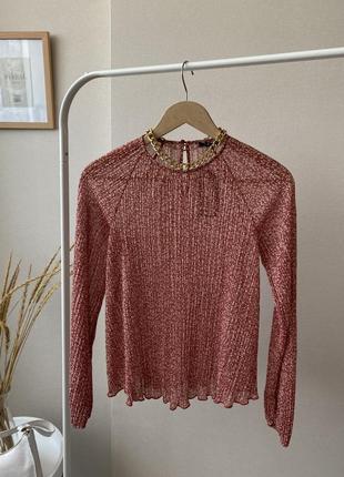 Терракотовая легкая шифоновая блуза оверсайз в цветочный принт4 фото