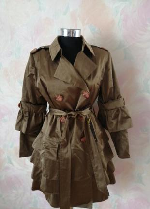 Якісний бронзовий золотистий плащ/тренч в стилі вінтаж л-хл