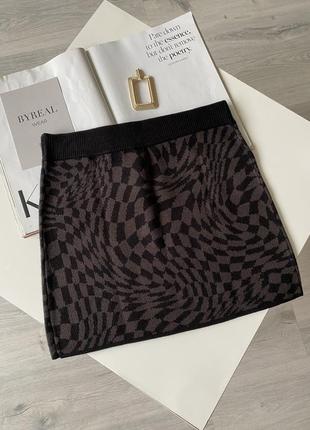 H&amp;m юбка в шахматный принт юбка мини плотная вязаная y2k1 фото