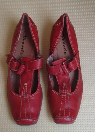 Tamaris фирменные кожаные туфли с анатом. стелькой 40р.2 фото