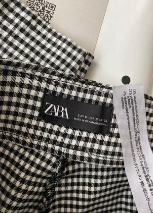 Zara леггинсы в клетку лосины базовые черные с белым10 фото
