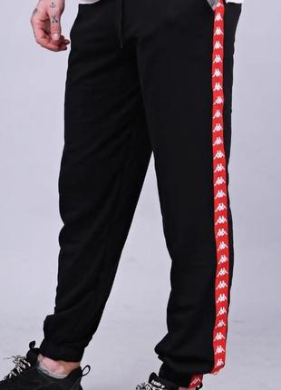 Мужские спортивные штаны с лампасами kappa, спортивки каппа черные2 фото