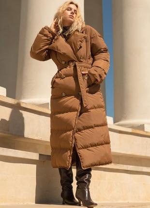 Пуховик тренч с роговой фурнитурой